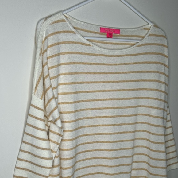 LILLY PULITZER Women's Small White Tan ELBA COOLMAX sweater tee Tassels beach - Picture 3 of 10